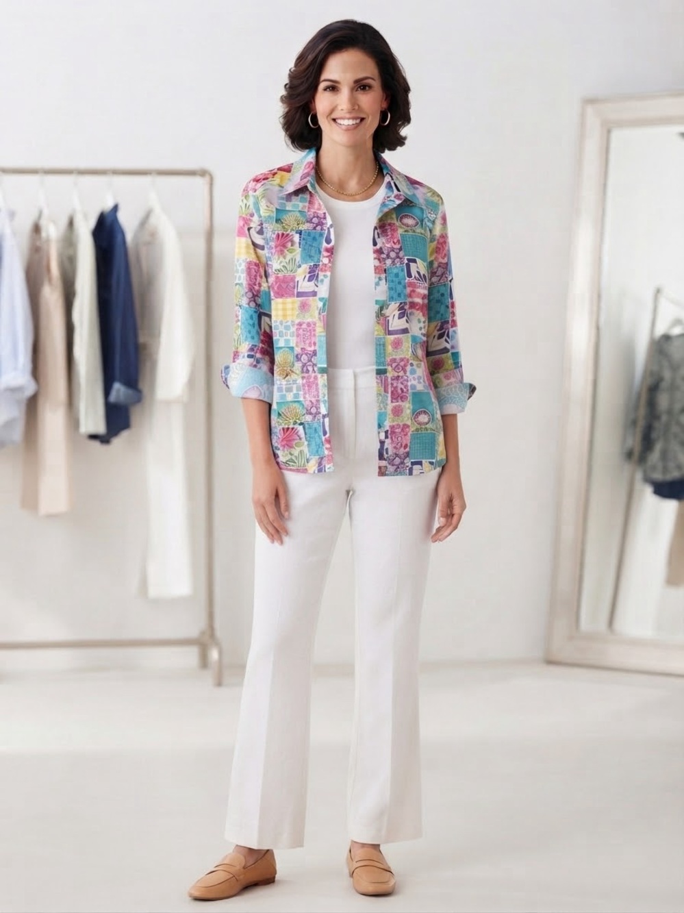 Vintage Silkland 100% Pure Silk Patchwork Tropical  Button Up Jacket or Blouse